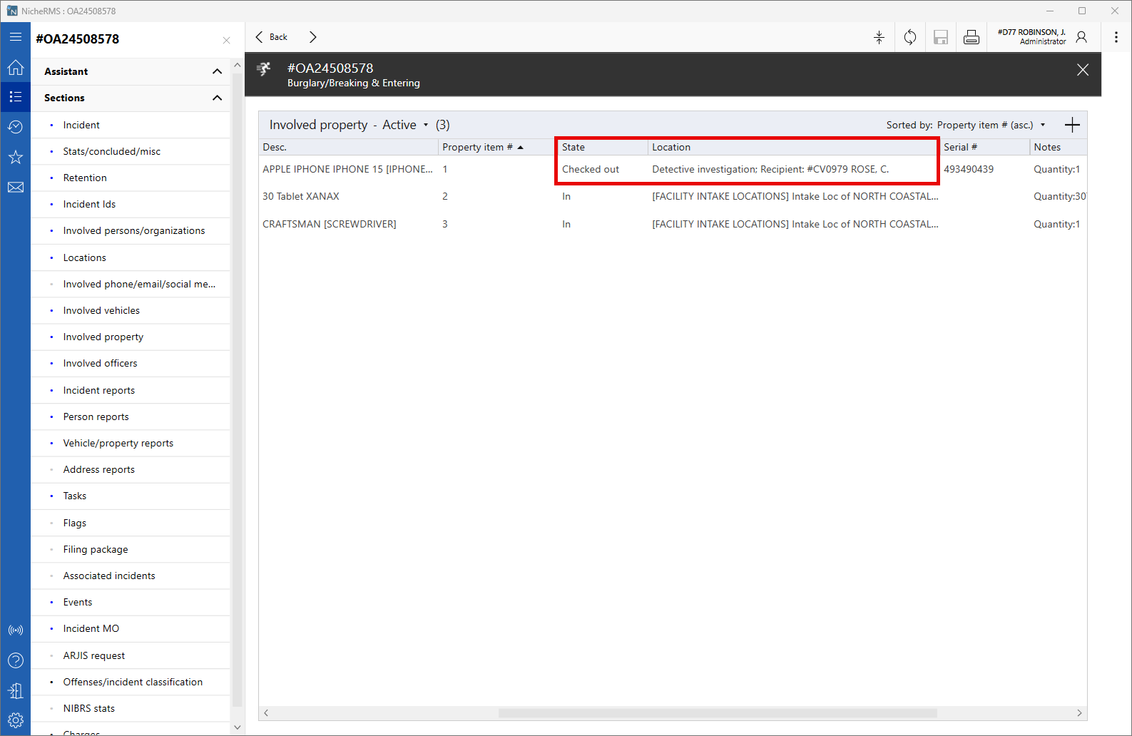Occurrence  Checked Out Property Grid View